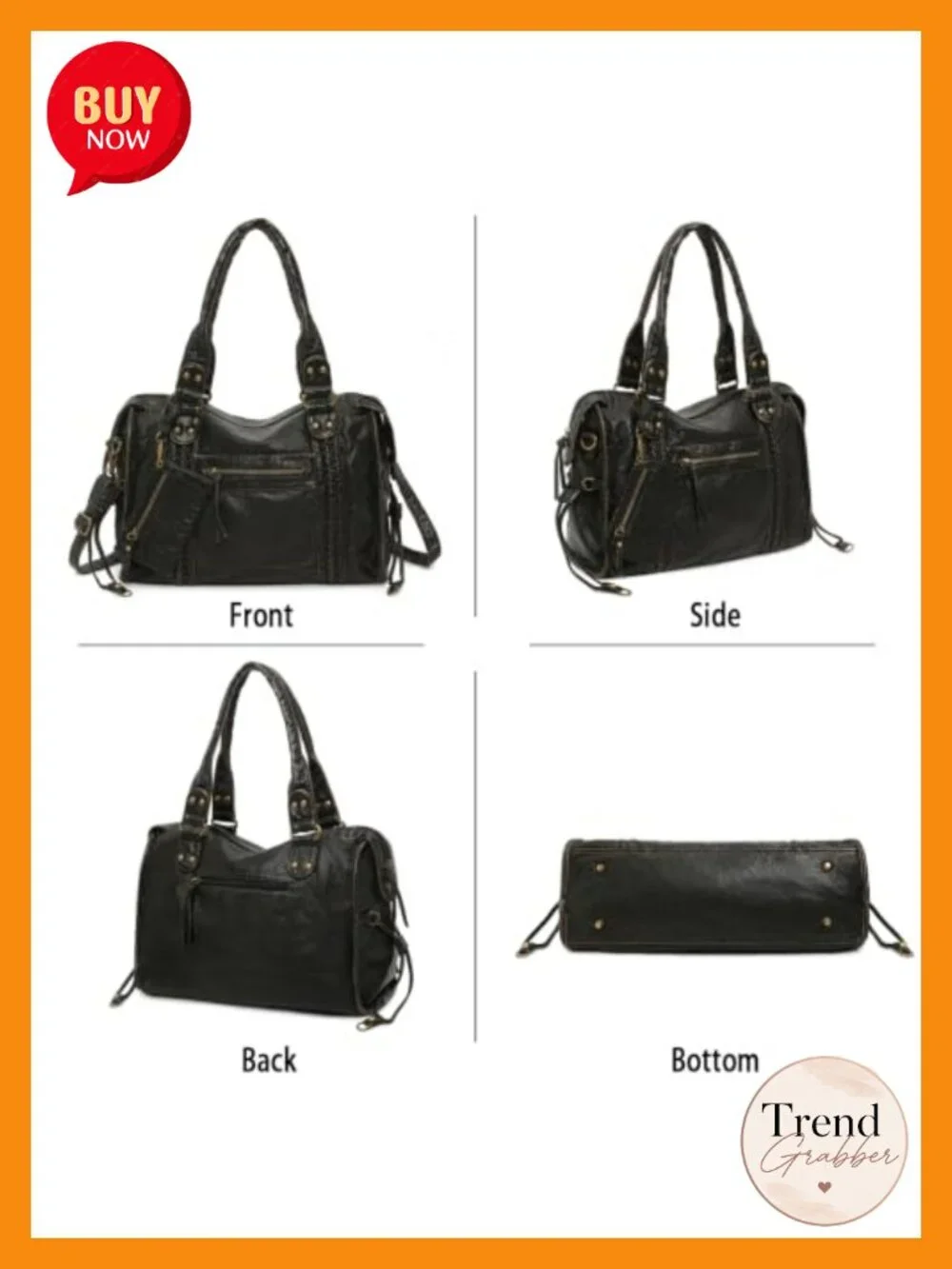 Vegan Leather Hobo Shoulder Bag Tote Y2K Distressed with Detachable Strap